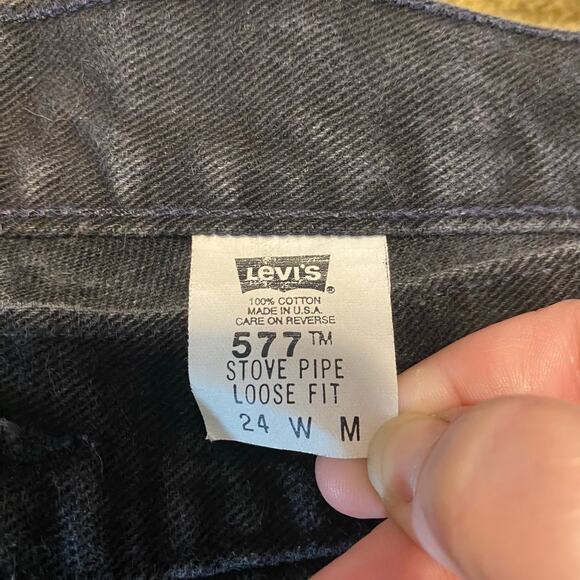 Vintage Levi’s 577 Stovepipe Loose Fit Jeans Black USA Made Women’s plus size 24 - Picture 4 of 8